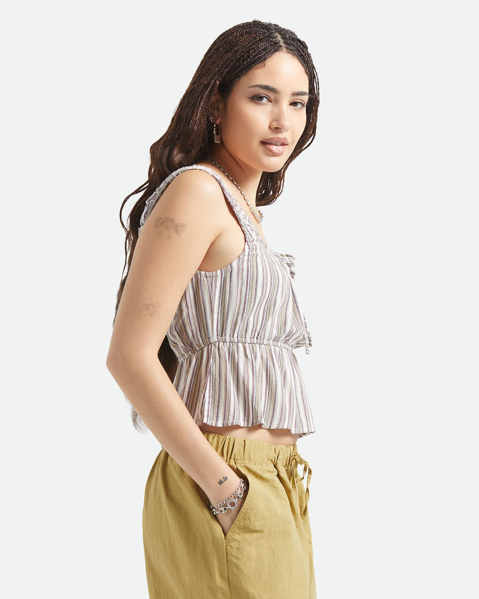 Brixton Women's The Abigail Tie Top - Worn In Red Robust Red Stripe