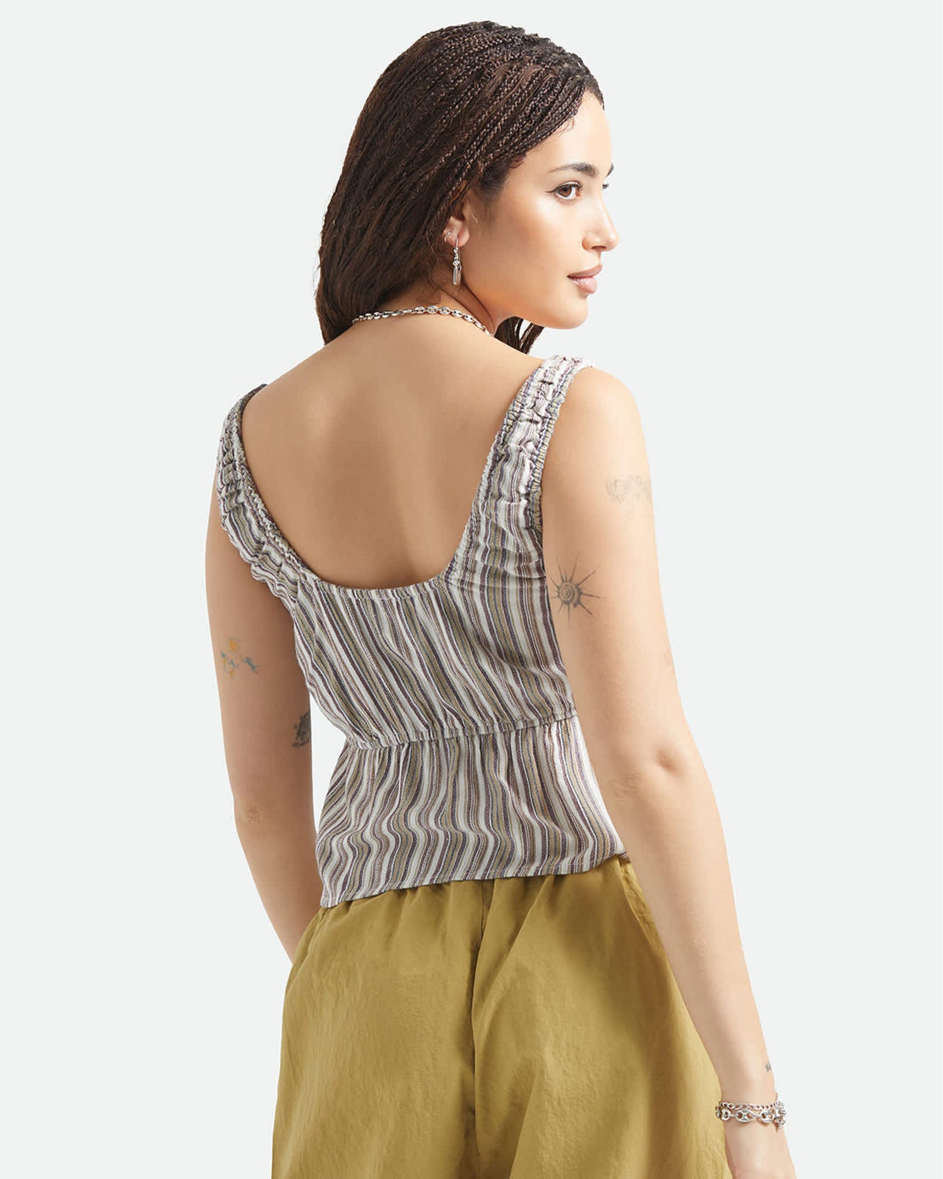 Brixton Women's The Abigail Tie Top - Worn In Red Robust Red Stripe