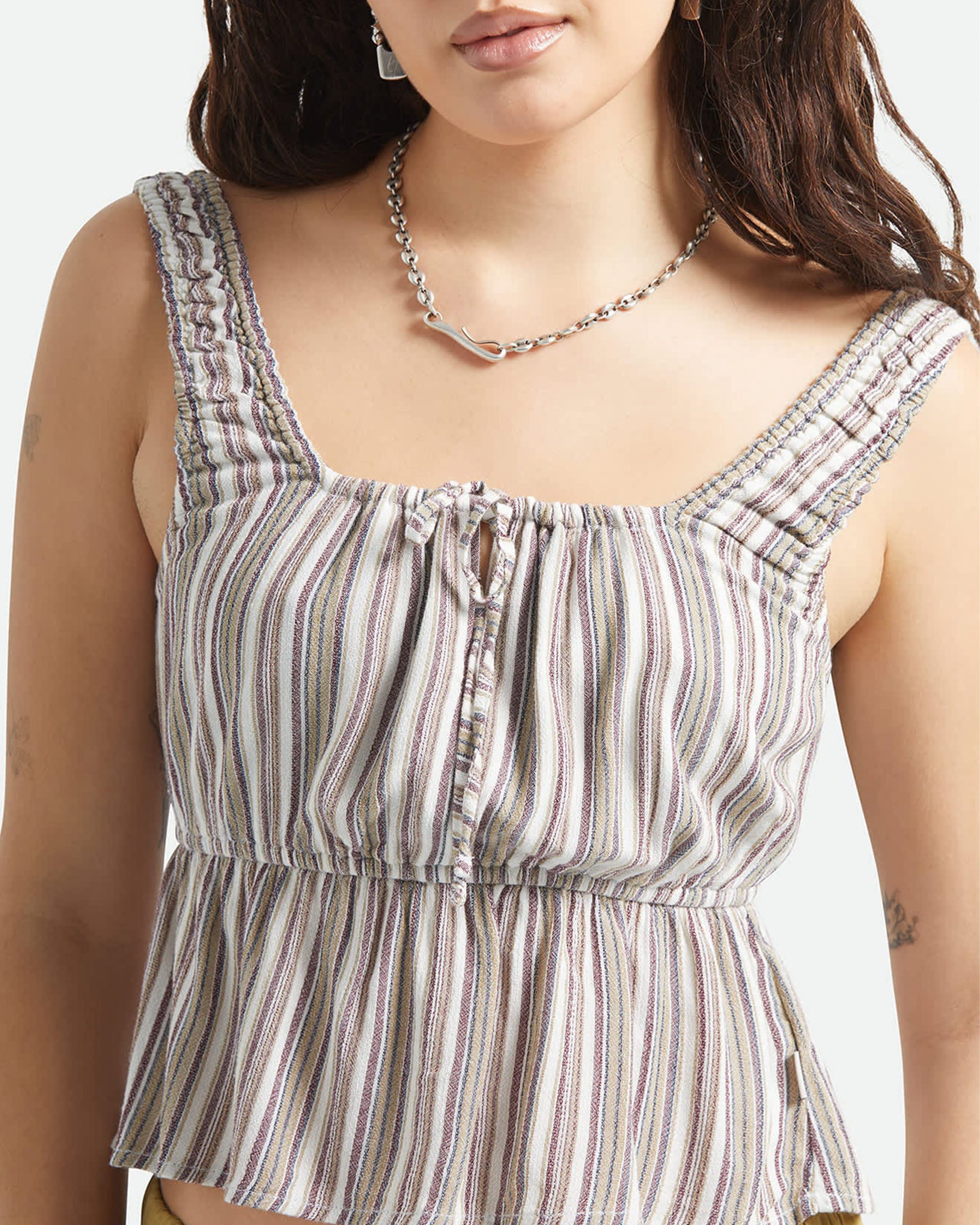 Brixton Women's The Abigail Tie Top - Worn In Red Robust Red Stripe