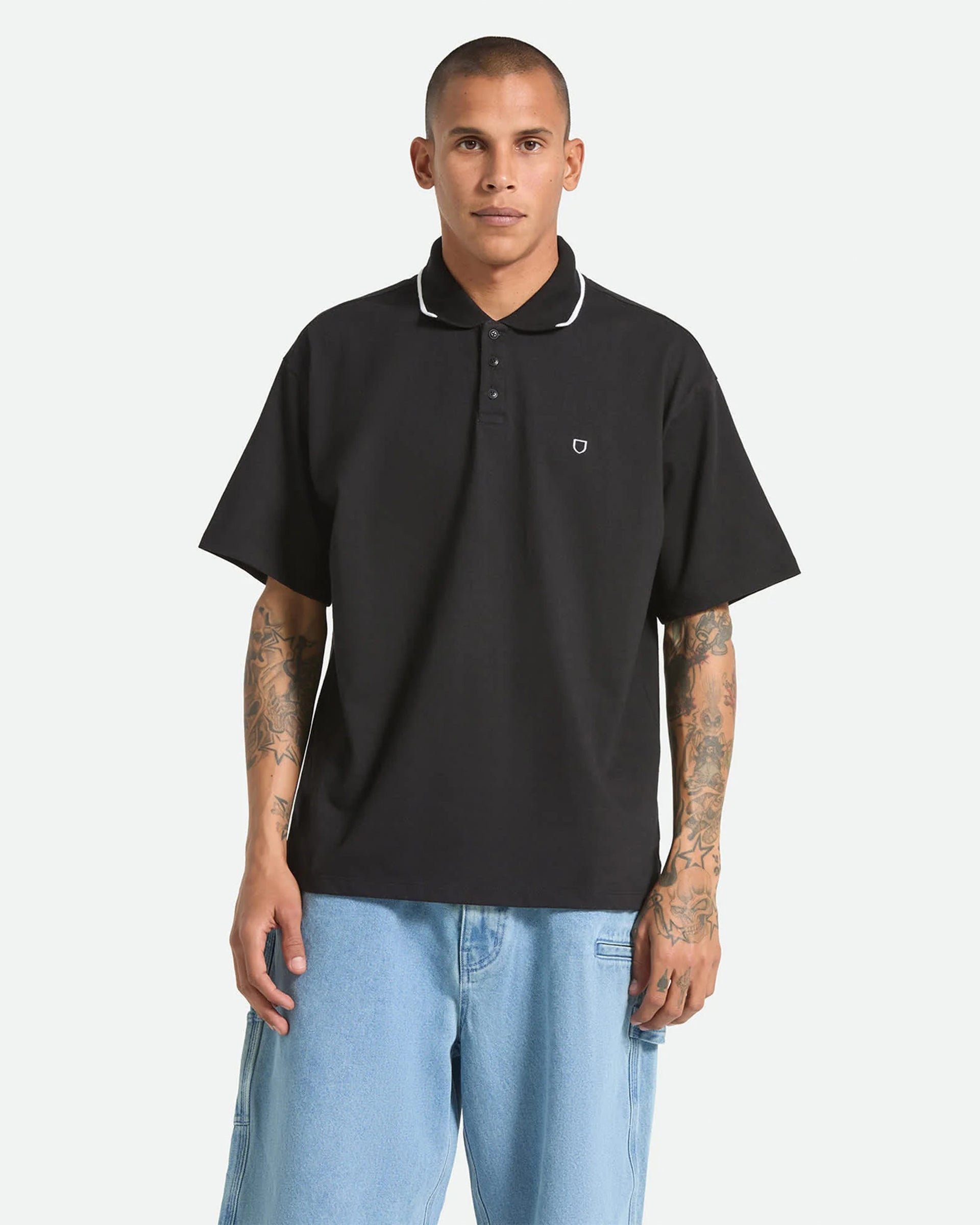 Brixton Anton Short Sleeve Polo Shirt - Black