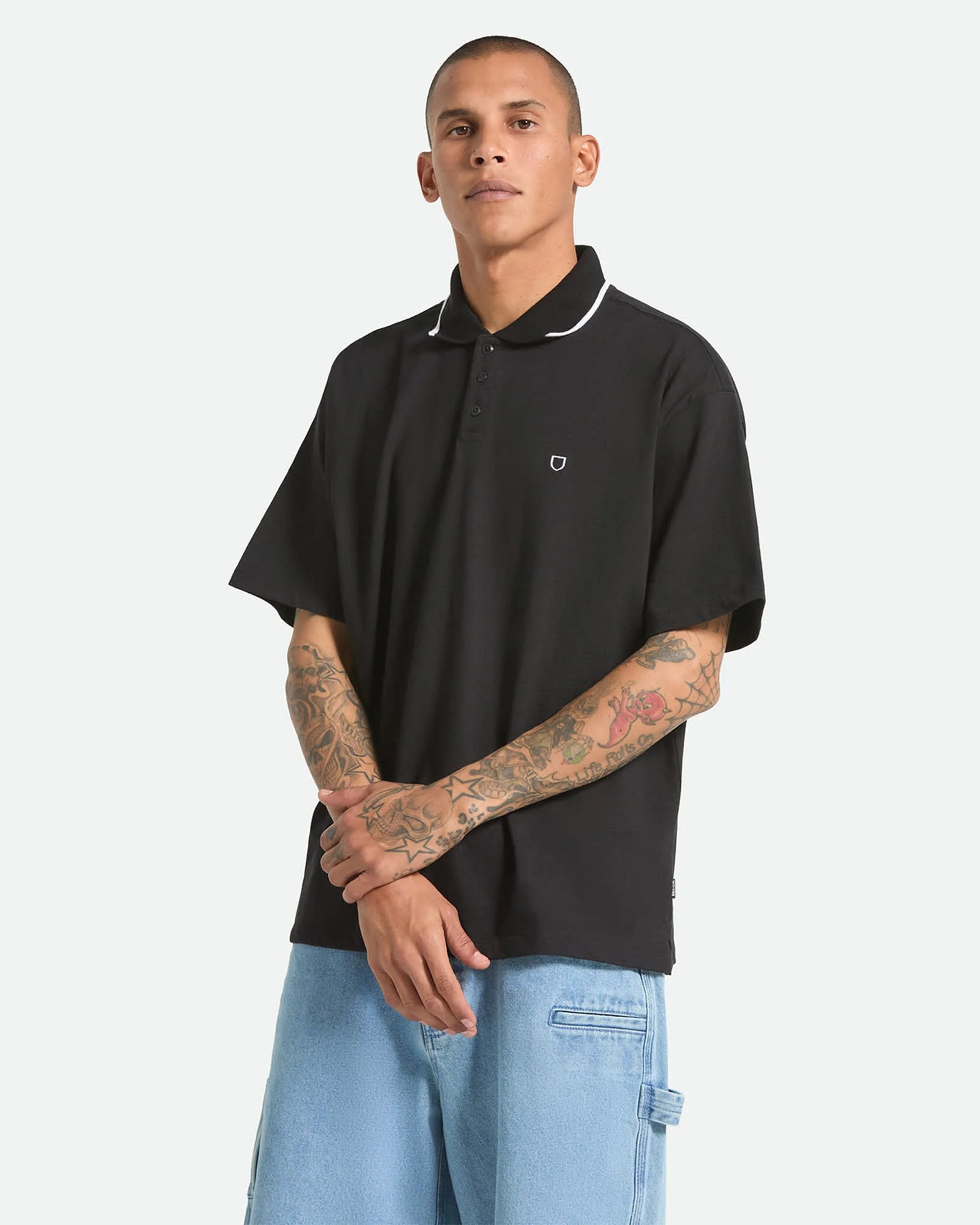 Brixton Anton Short Sleeve Polo Shirt - Black