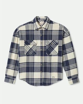 Brixton Women's Bowery Classic Long Sleeve Flannel - Azure Blue / Whitecap Plaid