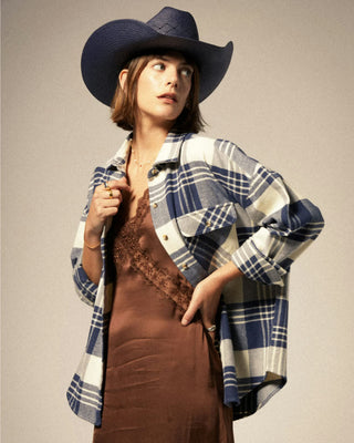 Brixton Women's Bowery Classic Long Sleeve Flannel - Azure Blue / Whitecap Plaid