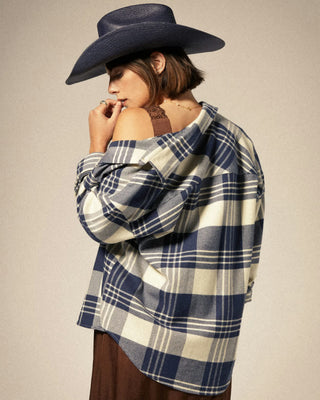 Brixton Women's Bowery Classic Long Sleeve Flannel - Azure Blue / Whitecap Plaid