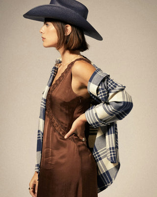Brixton Women's Bowery Classic Long Sleeve Flannel - Azure Blue / Whitecap Plaid