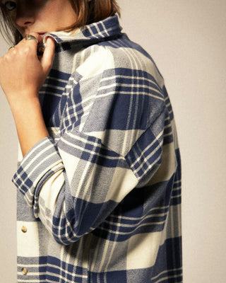Brixton Women's Bowery Classic Long Sleeve Flannel - Azure Blue / Whitecap Plaid