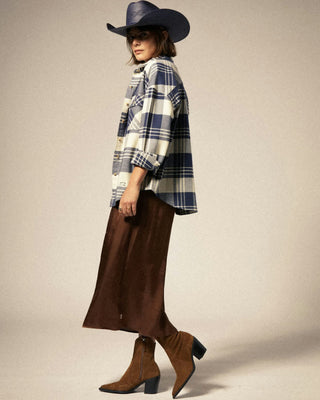Brixton Women's Bowery Classic Long Sleeve Flannel - Azure Blue / Whitecap Plaid