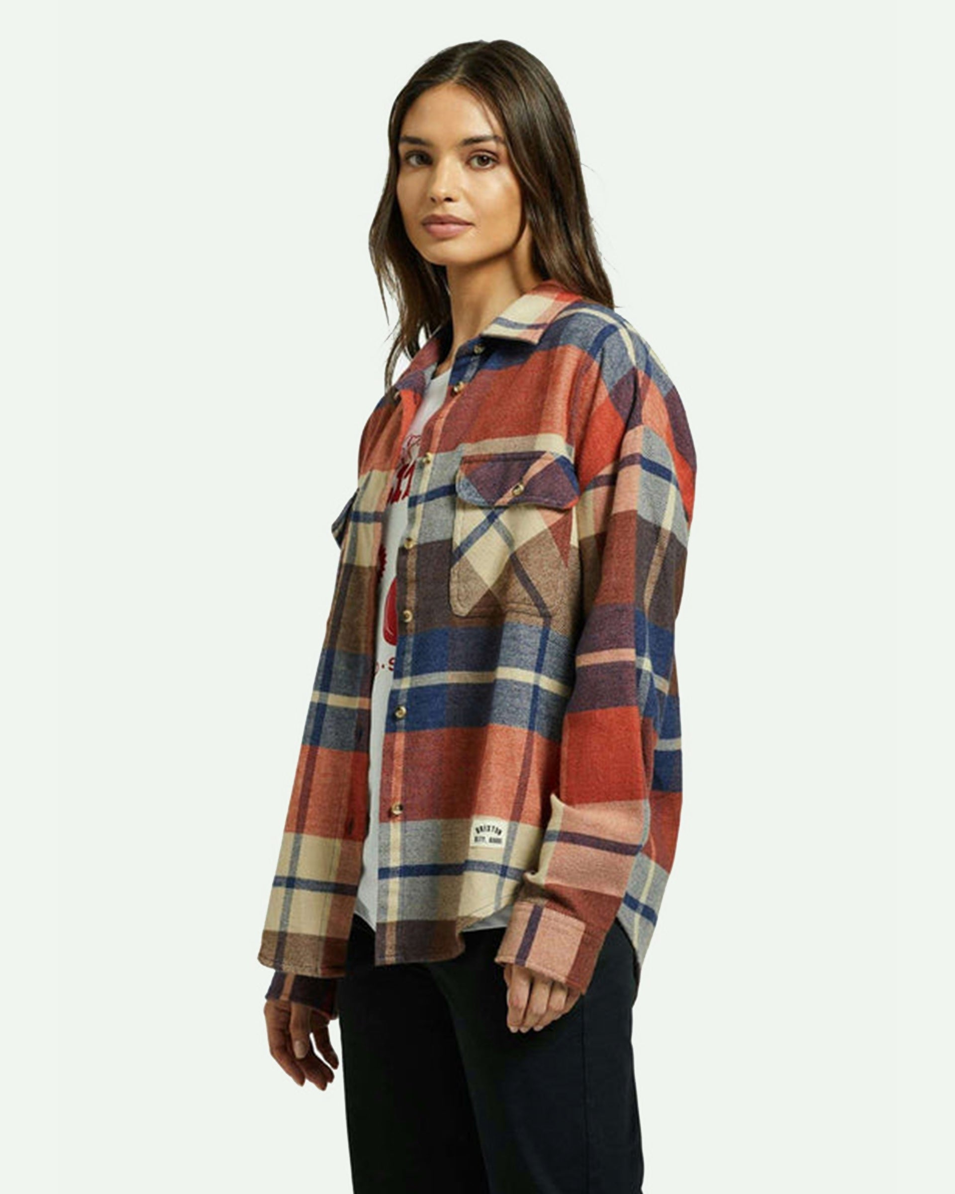 Brixton Women's Bowery Classic Long Sleeve Flannel - Navy/Mars Red/Whitecap