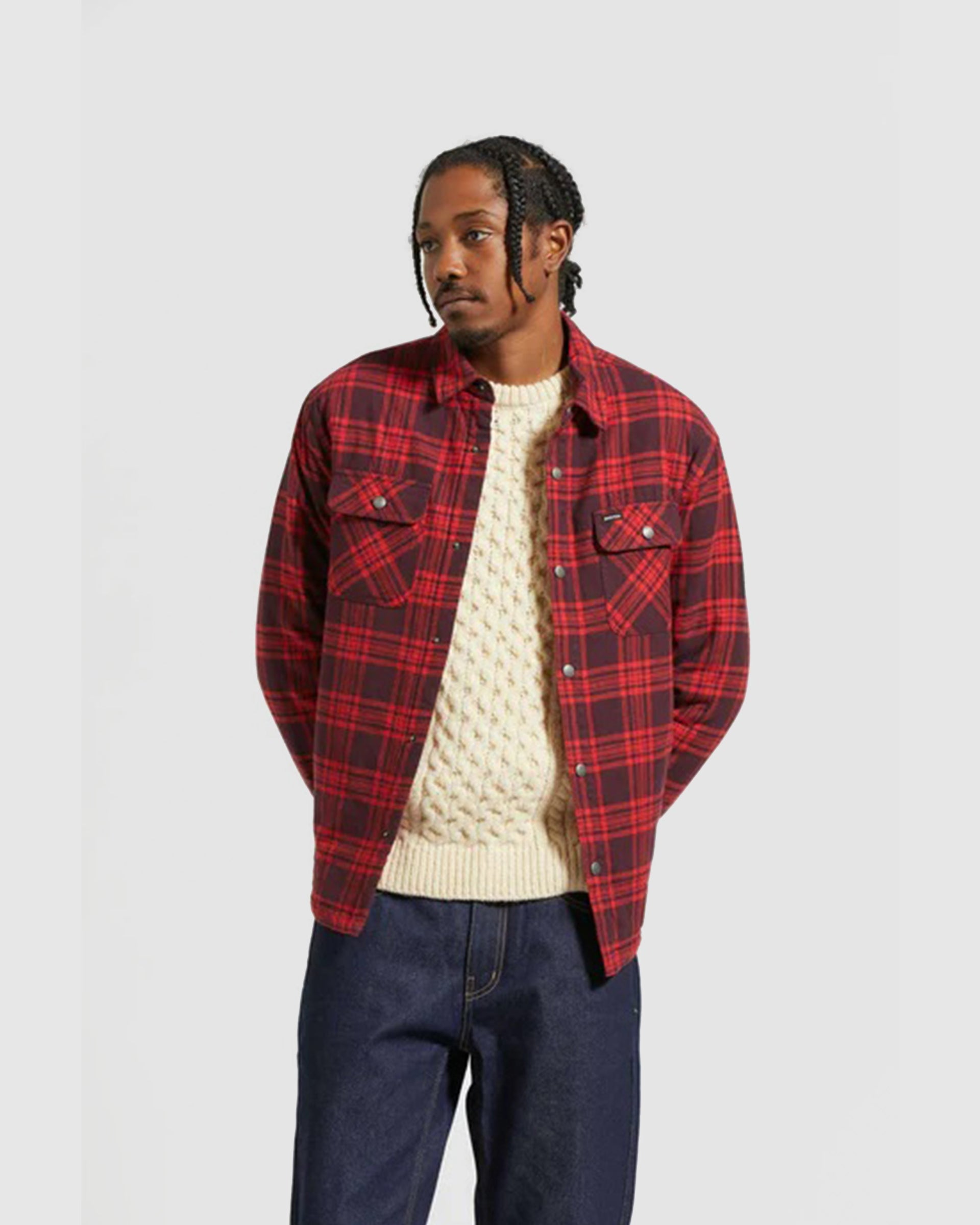 Brixton Bowery Quilted Long Sleeve Flannel - Bright Red/Mahogandy