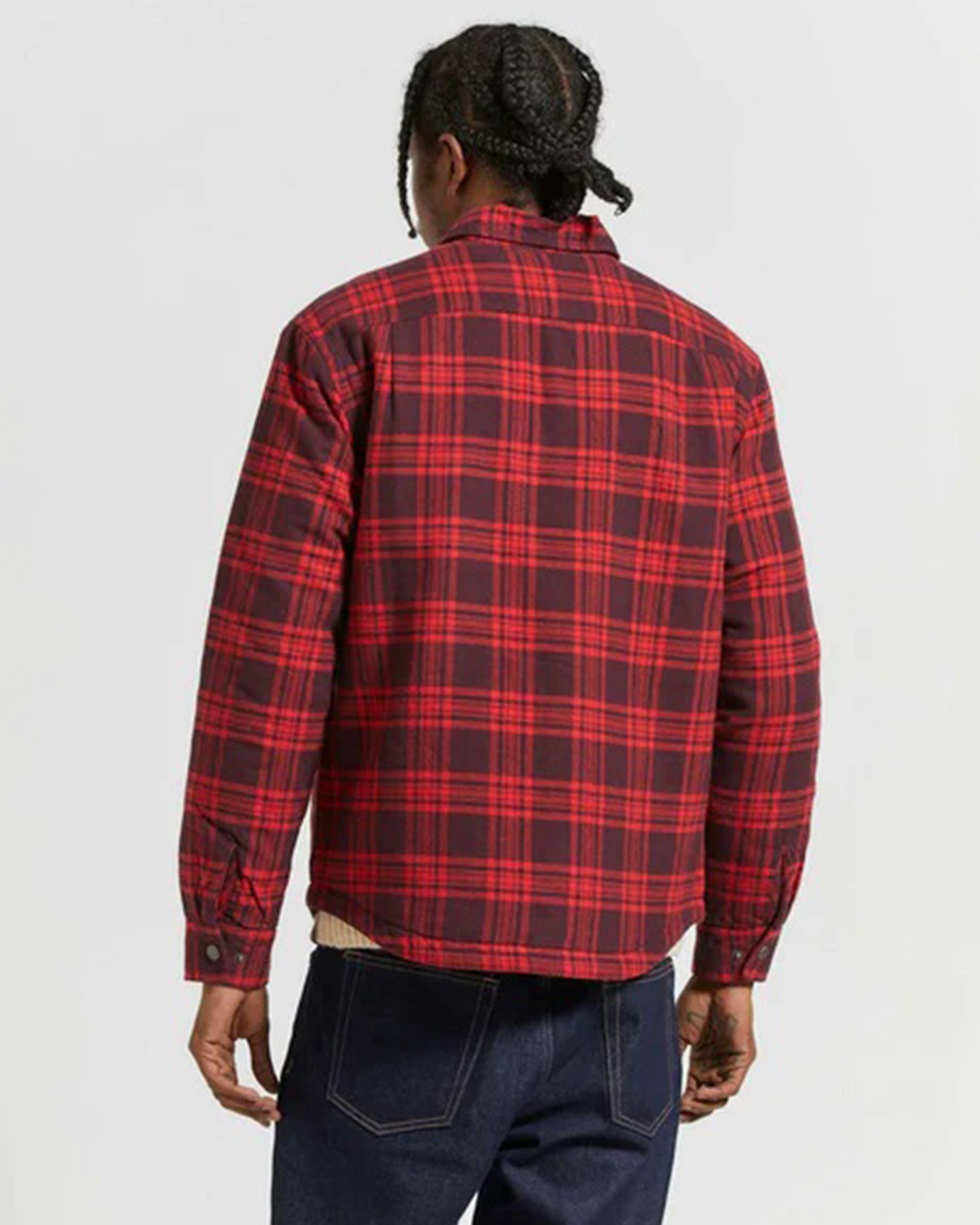 Brixton Bowery Quilted Long Sleeve Flannel - Bright Red/Mahogandy