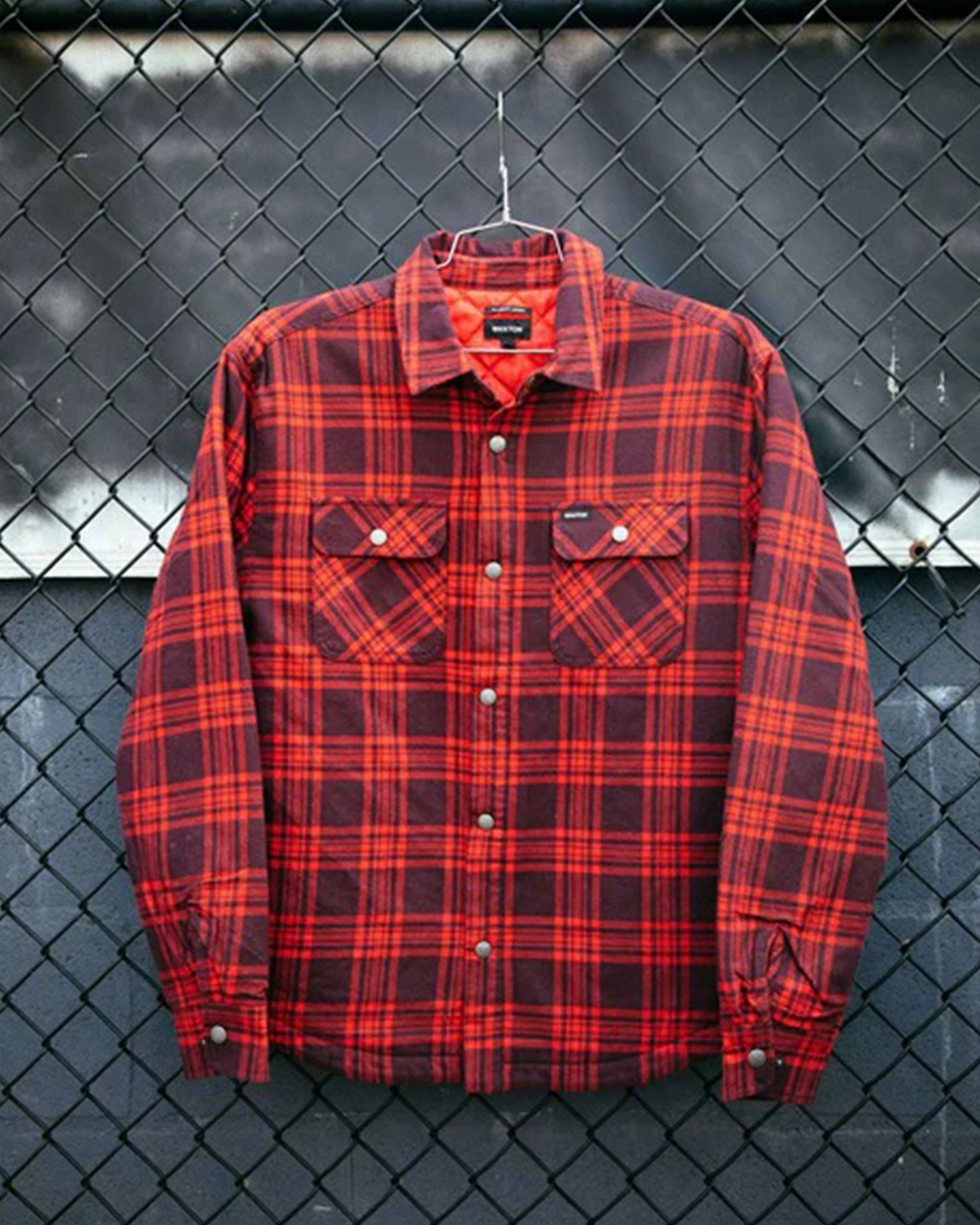 Brixton Bowery Quilted Long Sleeve Flannel - Bright Red/Mahogandy