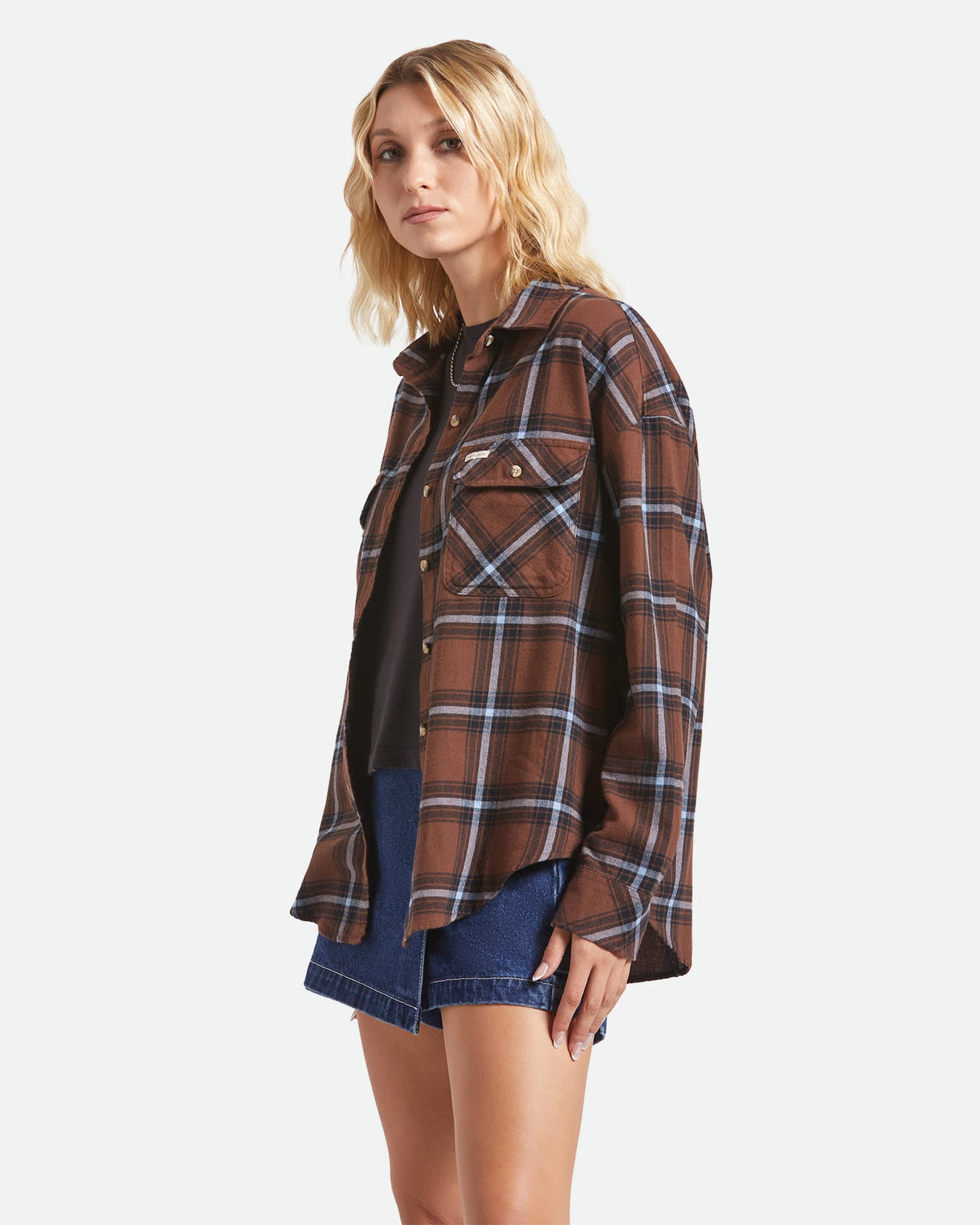 Brixton Women's Bowery Vintage Overshirt - Pinecone Brown/Black/Borrowed Blue
