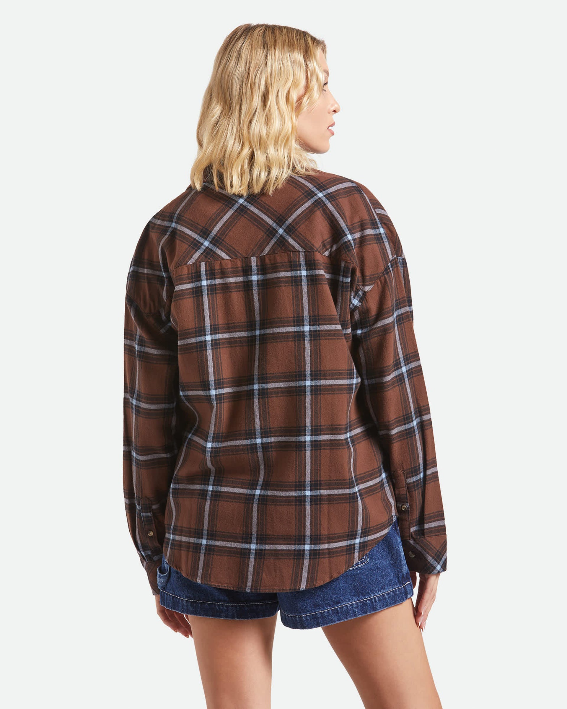 Brixton Women's Bowery Vintage Overshirt - Pinecone Brown/Black/Borrowed Blue