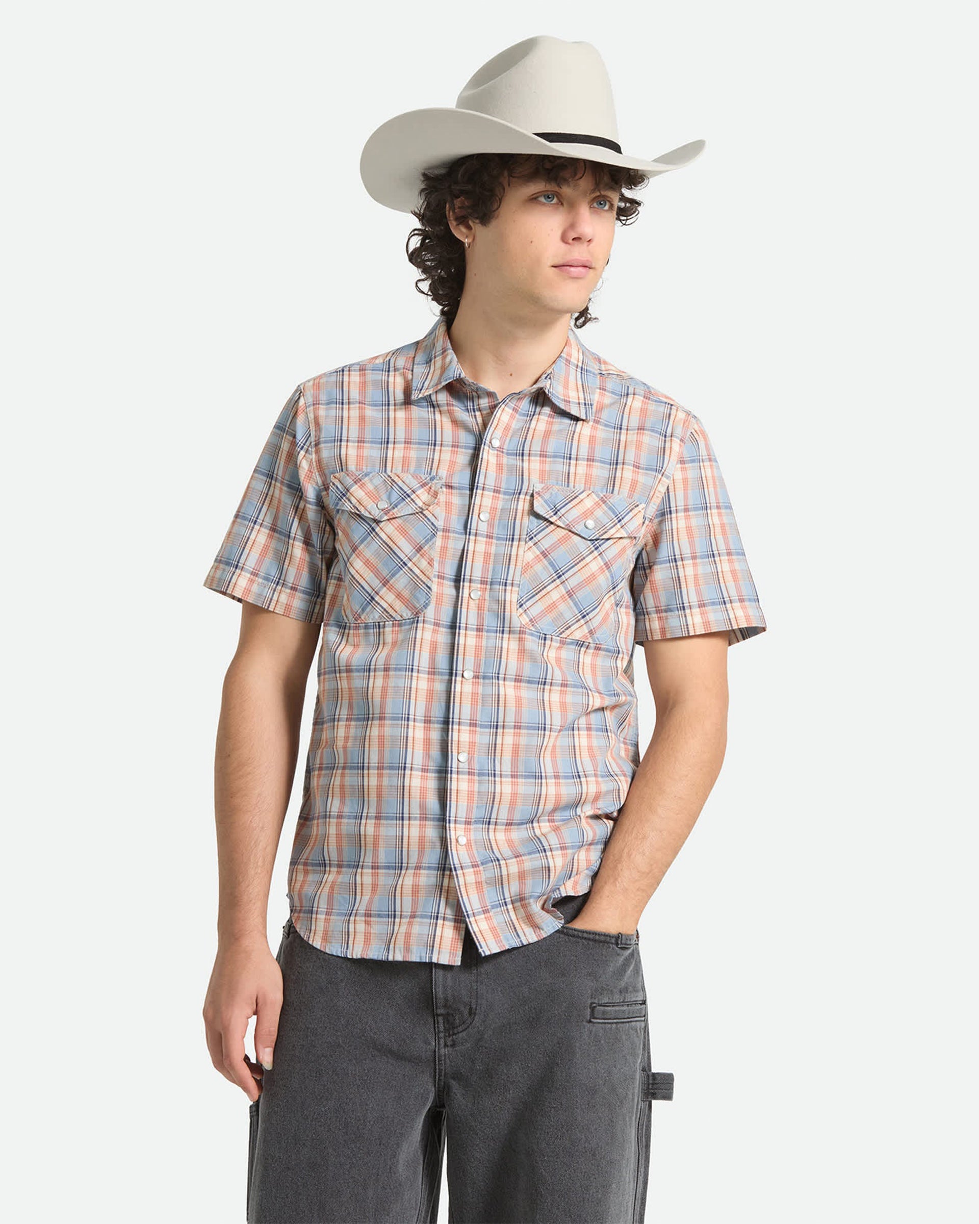 Brixton Breezy Wayne Short Sleeve Shirt - Blue Multi Plaid