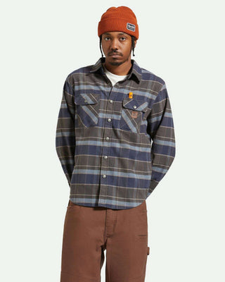 Brixton Builders Bowery Stretch Water Resistant Long Sleeve Flannel - Washed Navy/Black/Coronet Blue
