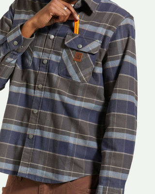 Brixton Builders Bowery Stretch Water Resistant Long Sleeve Flannel - Washed Navy/Black/Coronet Blue