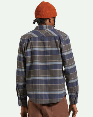 Brixton Builders Bowery Stretch Water Resistant Long Sleeve Flannel - Washed Navy/Black/Coronet Blue