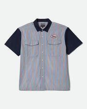 Brixton Builders Olson Short Sleeve Shirt - Blue Aura Stripe