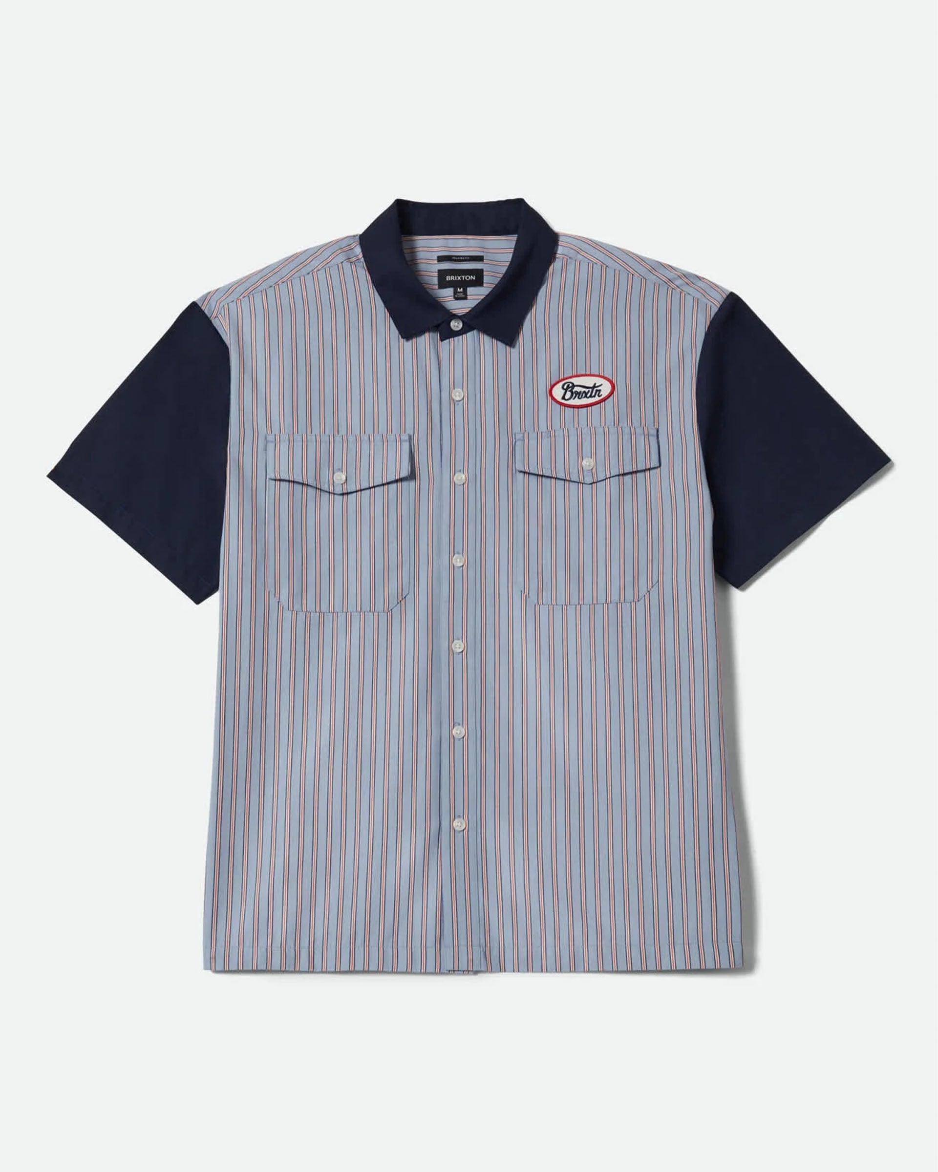 Brixton Builders Olson Short Sleeve Shirt - Blue Aura Stripe