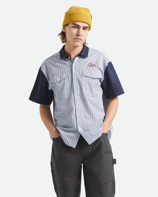 Brixton Builders Olson Short Sleeve Shirt - Blue Aura Stripe