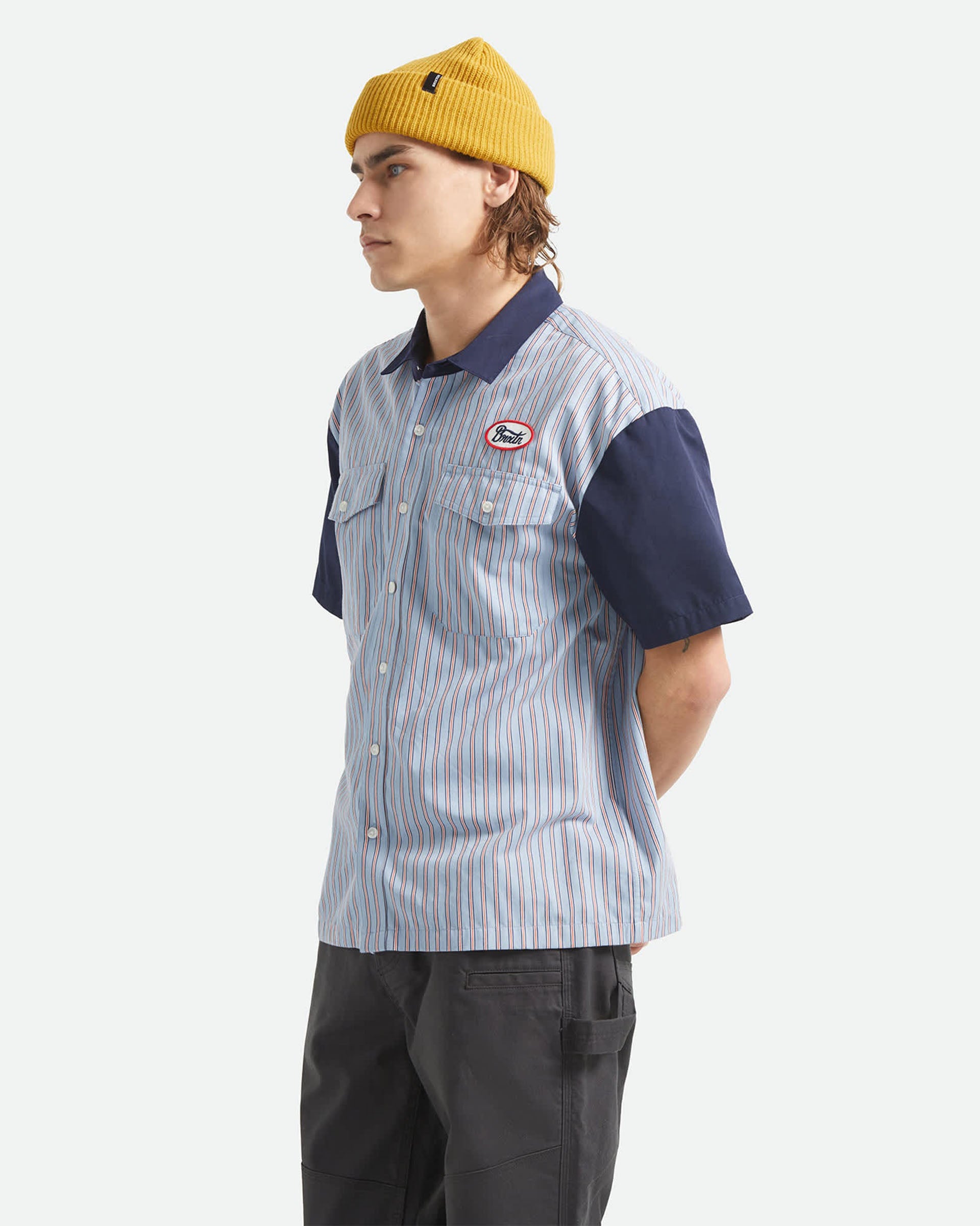 Brixton Builders Olson Short Sleeve Shirt - Blue Aura Stripe