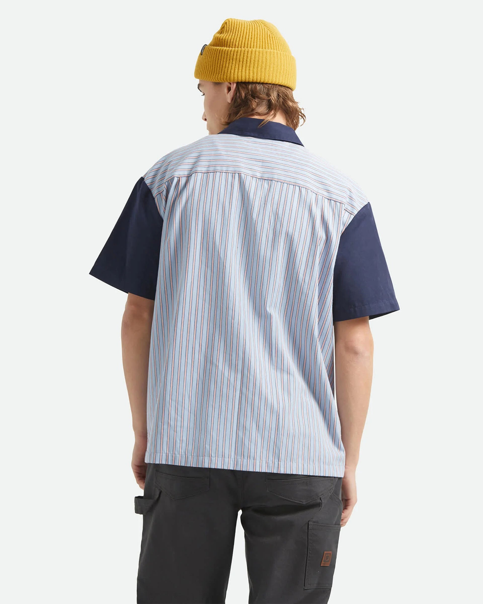 Brixton Builders Olson Short Sleeve Shirt - Blue Aura Stripe