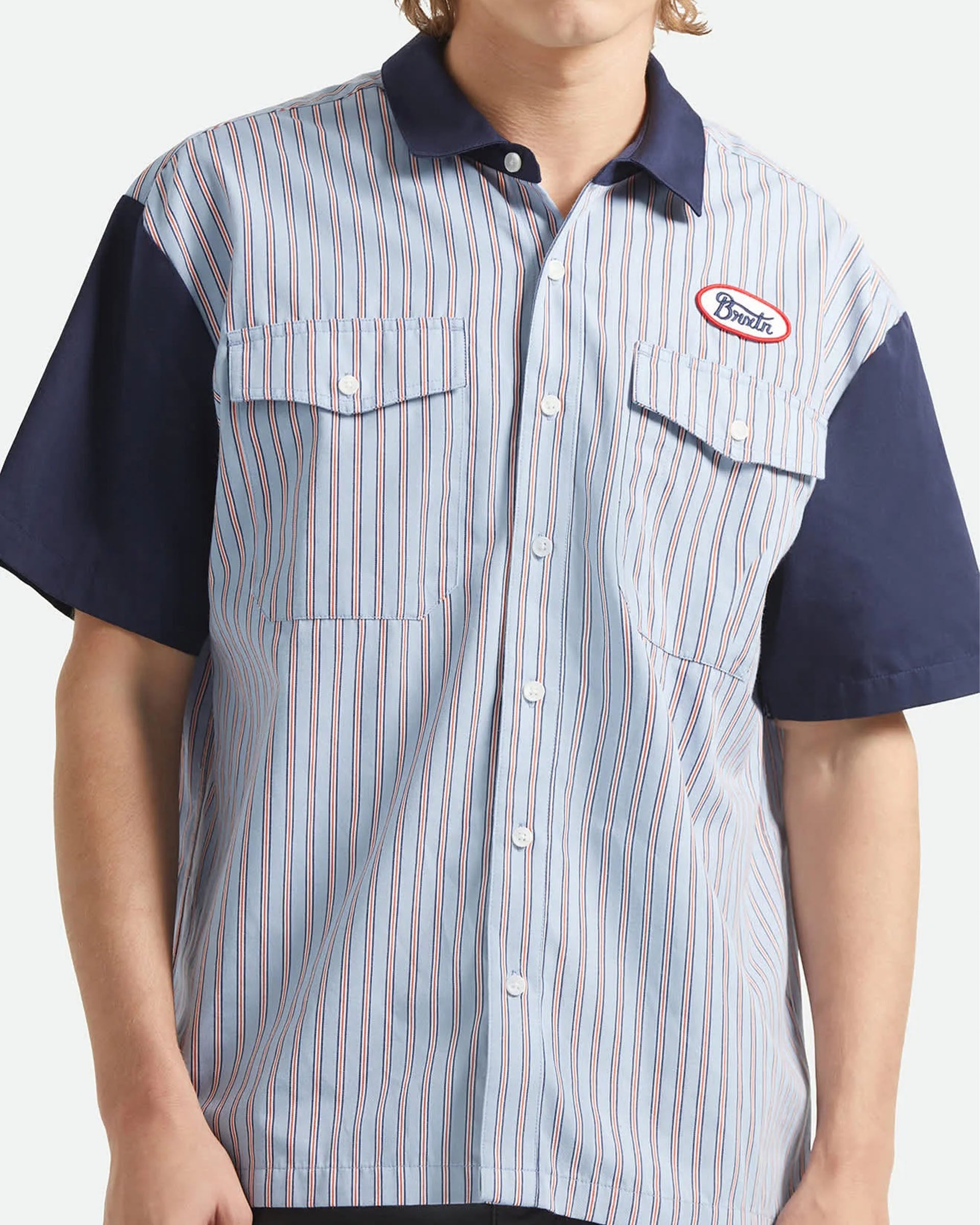 Brixton Builders Olson Short Sleeve Shirt - Blue Aura Stripe