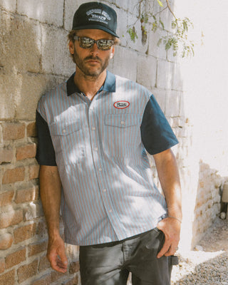 Brixton Builders Olson Short Sleeve Shirt - Blue Aura Stripe
