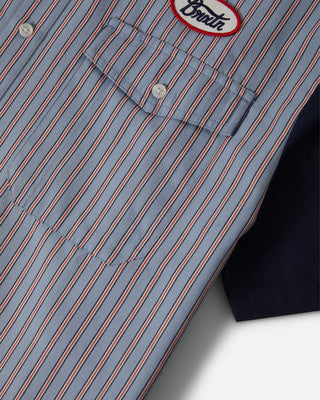 Brixton Builders Olson Short Sleeve Shirt - Blue Aura Stripe