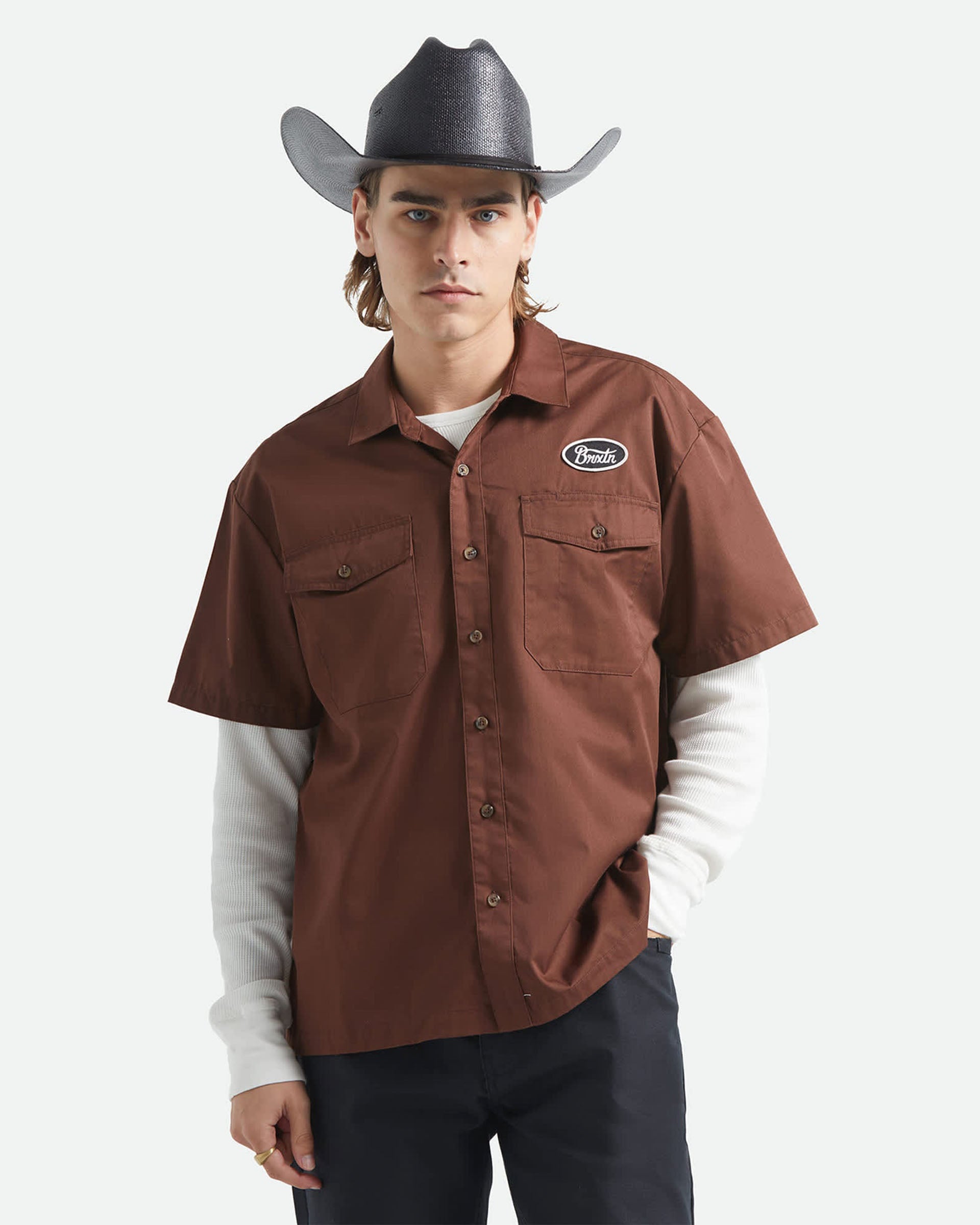 Brixton Builders Olson Short Sleeve Shirt - Chocolate