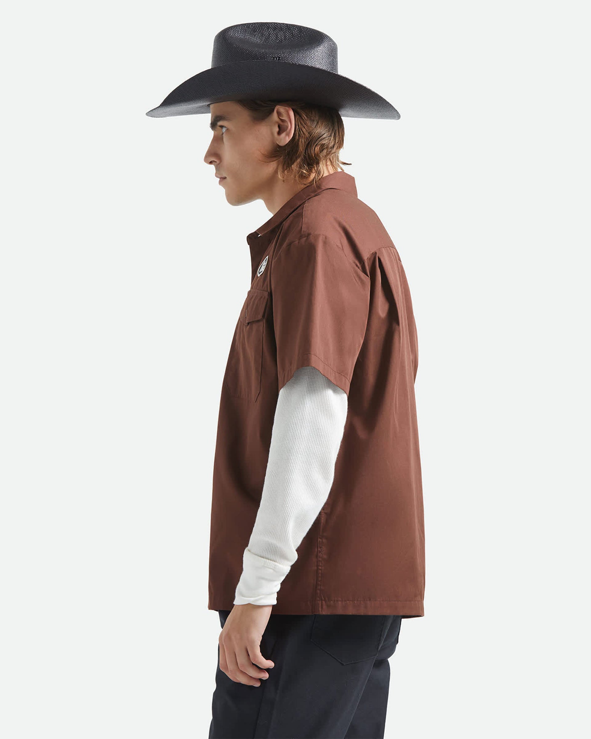 Brixton Builders Olson Short Sleeve Shirt - Chocolate