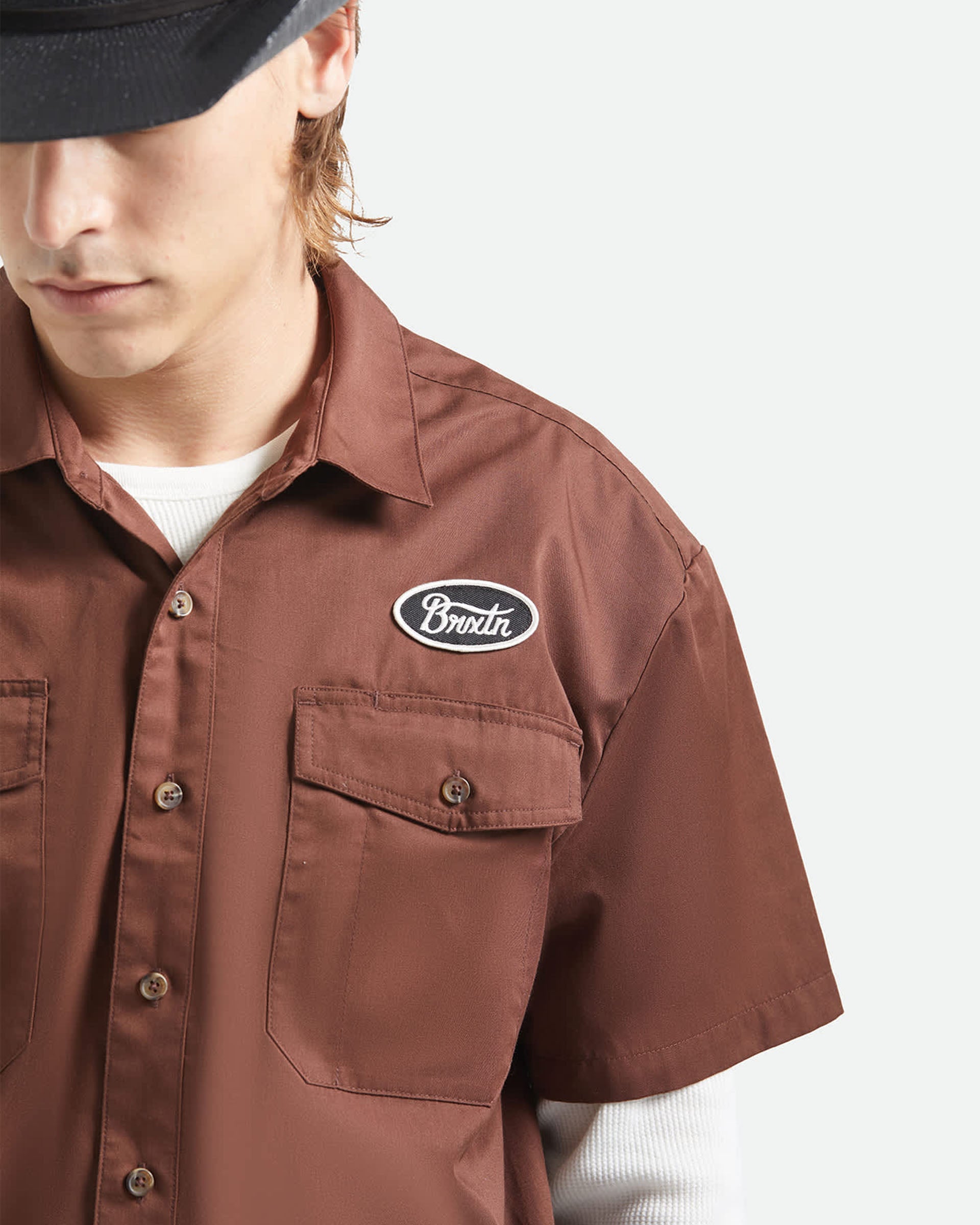 Brixton Builders Olson Short Sleeve Shirt - Chocolate
