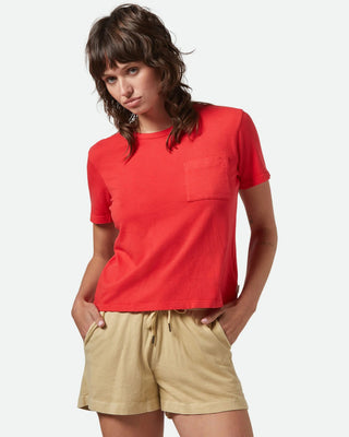 Brixton Women's Carefree Organic Garment Dye Perfect Pocket S/S T-Shirt - Crimson
