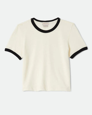 Brixton Women's Carefree Organic Garment Dye Ringer Short Sleeve T-Shirt - Off White/Black
