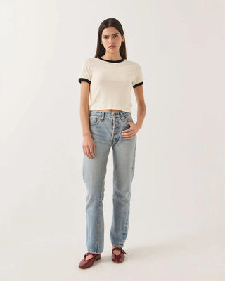 Brixton Women's Carefree Organic Garment Dye Ringer Short Sleeve T-Shirt - Off White/Black