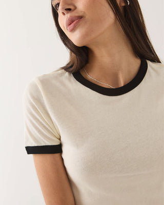 Brixton Women's Carefree Organic Garment Dye Ringer Short Sleeve T-Shirt - Off White/Black