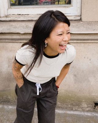 Brixton Women's Carefree Organic Garment Dye Ringer Short Sleeve T-Shirt - Off White/Black