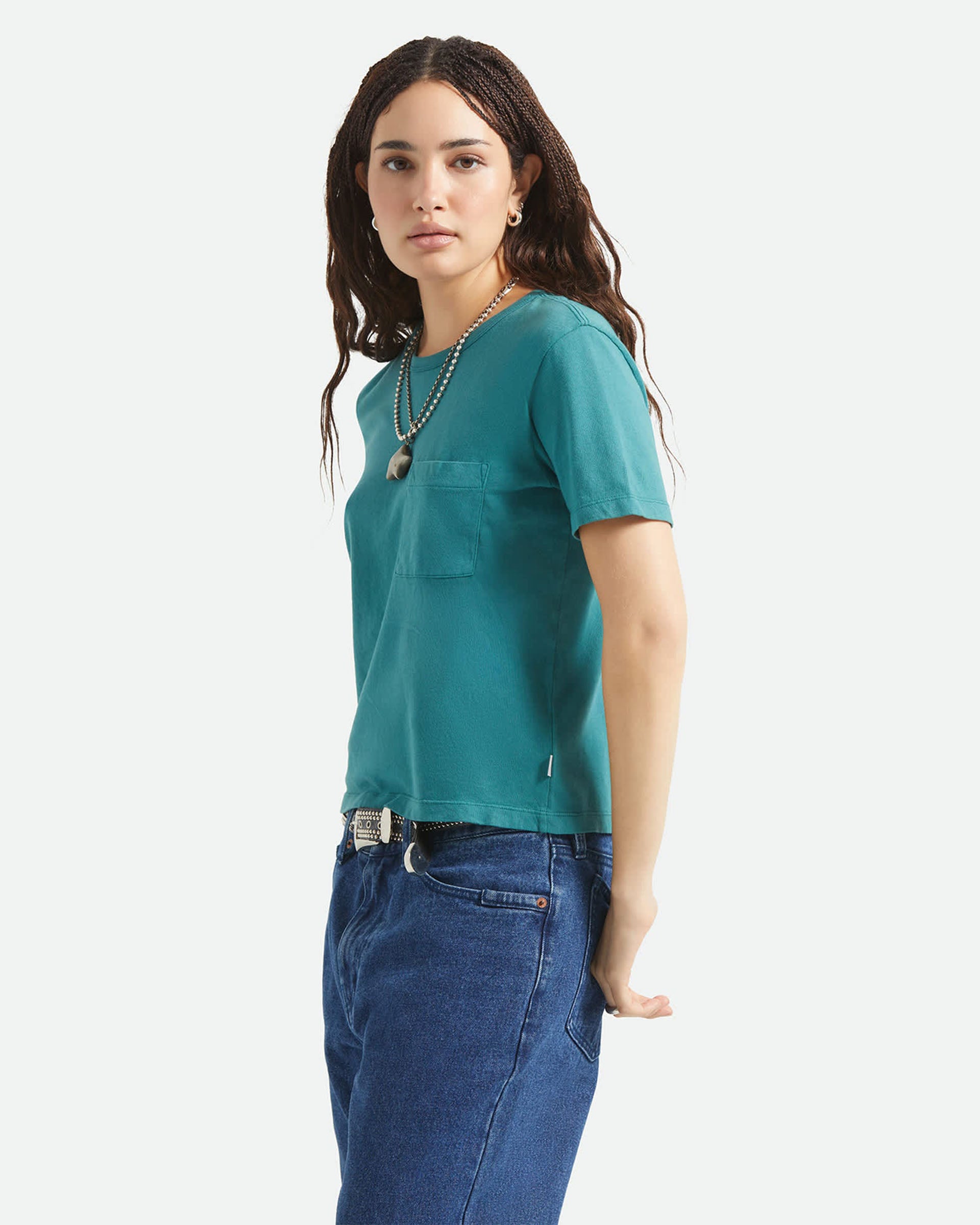 Brixton Women's Carefree Organic Garment Dye Perfect T-Shirt - Washed Mediterranean Teal