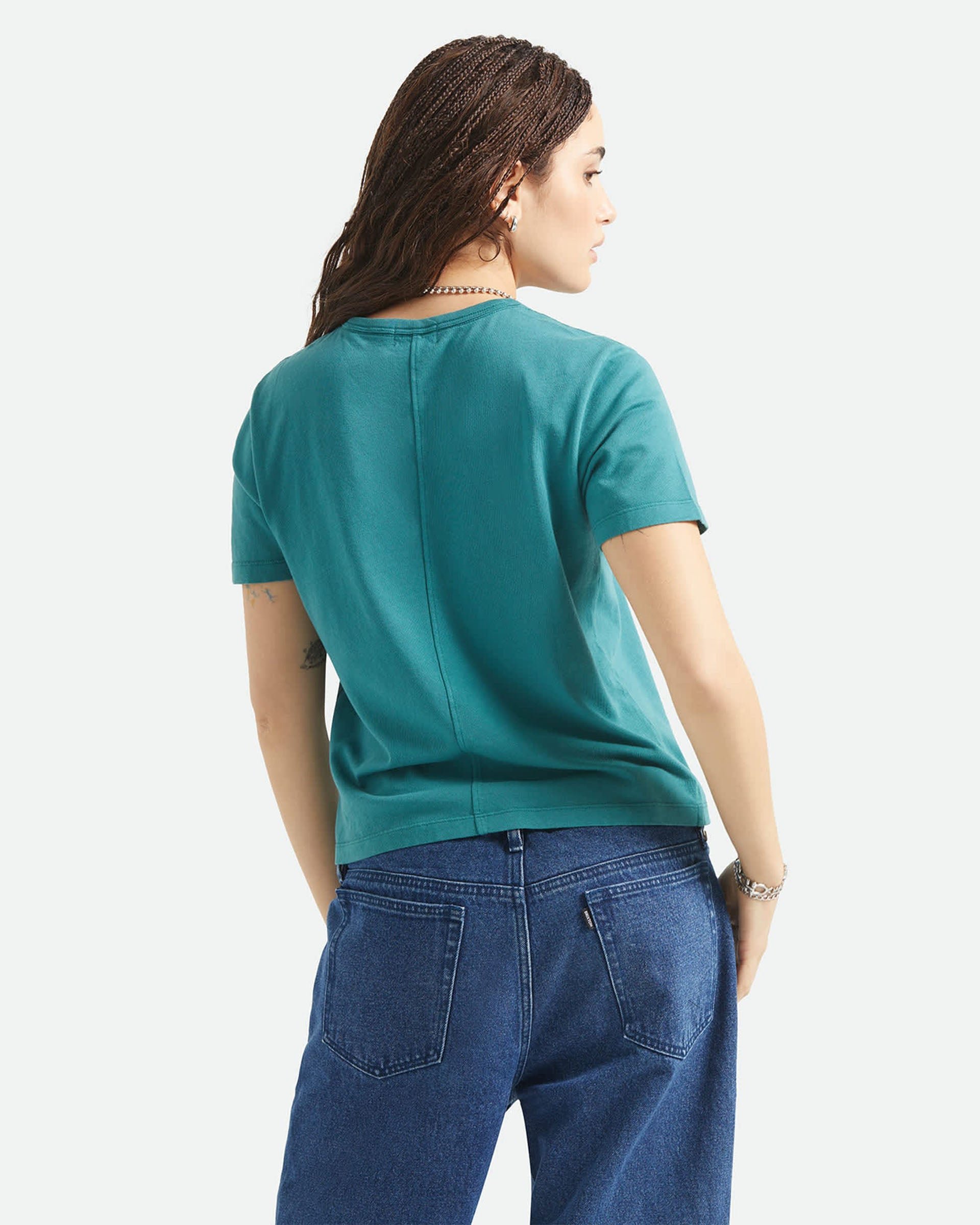 Brixton Women's Carefree Organic Garment Dye Perfect T-Shirt - Washed Mediterranean Teal