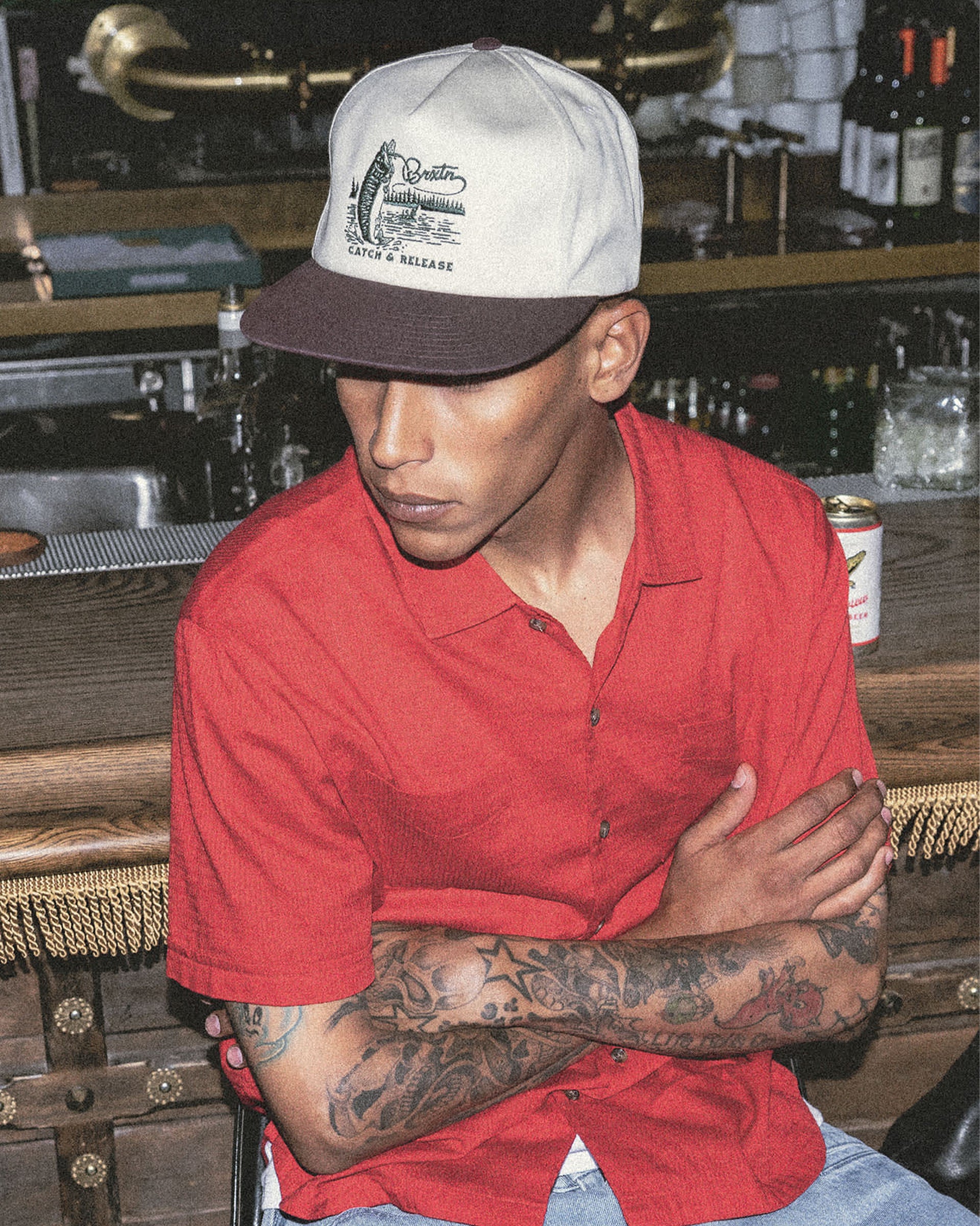 Brixton Catch And Release Snapback Hat - Off White/Brown