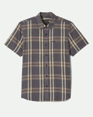 Brixton Charter Linen Blend Short Sleeve Woven Shirt - Charcoal/Beige Plaid