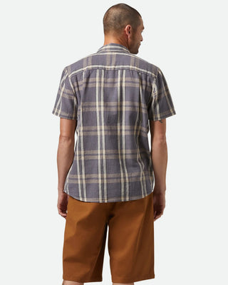 Brixton Charter Linen Blend Short Sleeve Woven Shirt - Charcoal/Beige Plaid