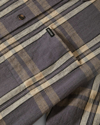 Brixton Charter Linen Blend Short Sleeve Woven Shirt - Charcoal/Beige Plaid