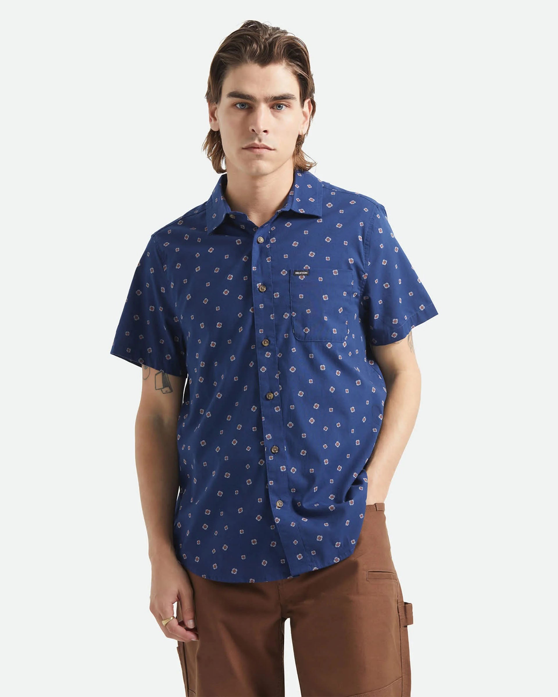 Brixton Charter Print S/S Shirt - Midnight Blue Geo