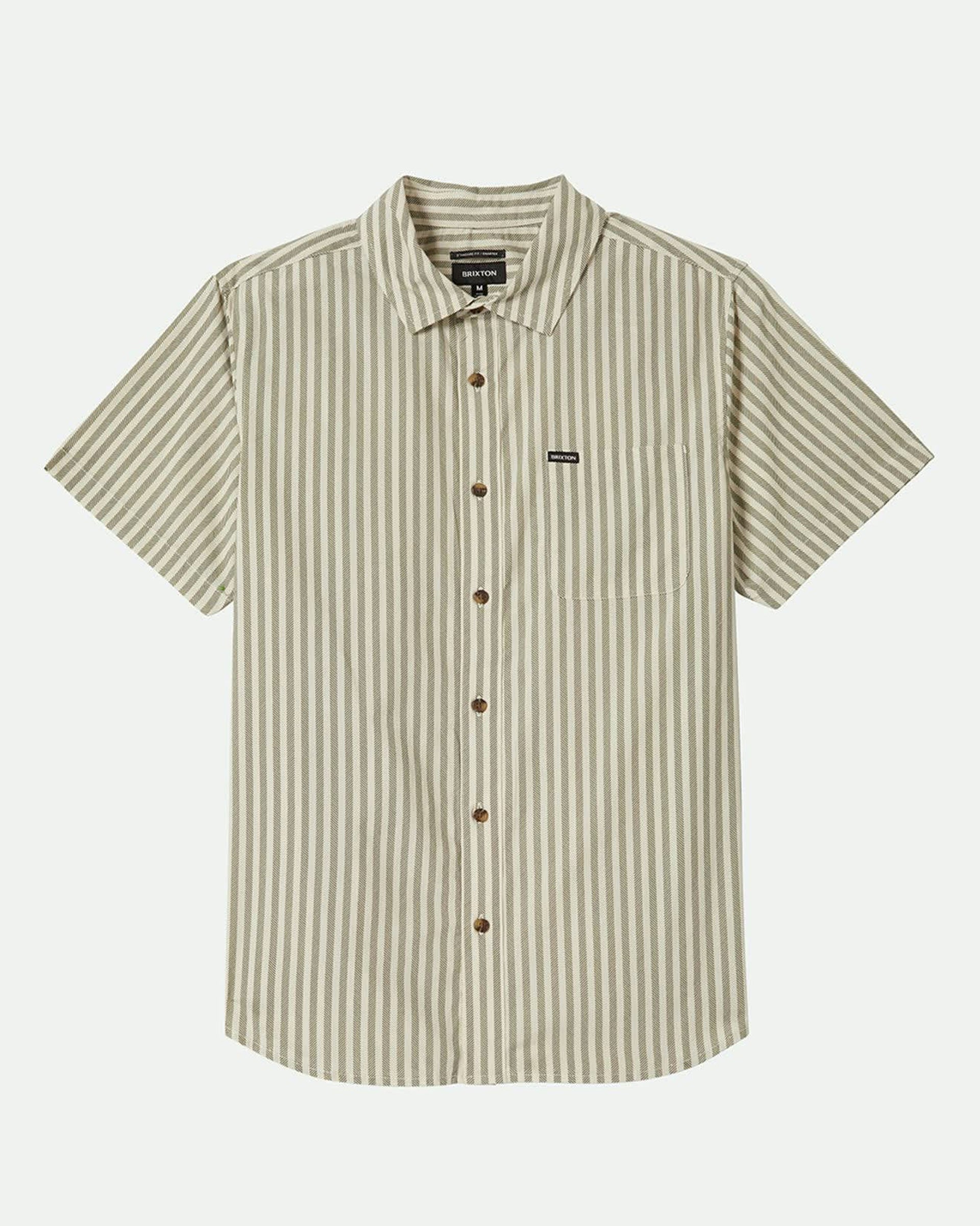 Brixton Charter Print Short Sleeve Shirt - Whitecap/Ivy Green Stripe
