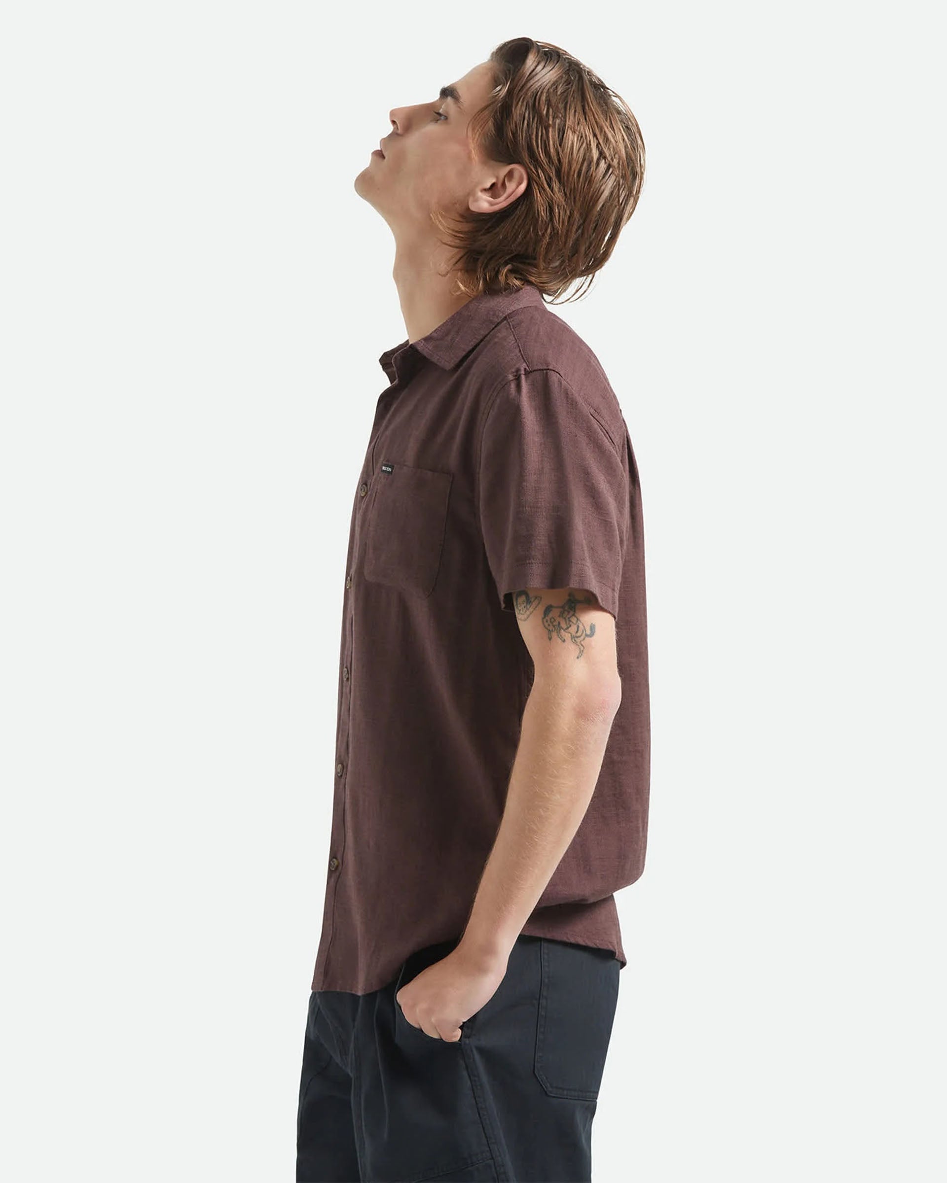 Brixton Charter Slub Short Sleeve Woven Shirt - Chocolate