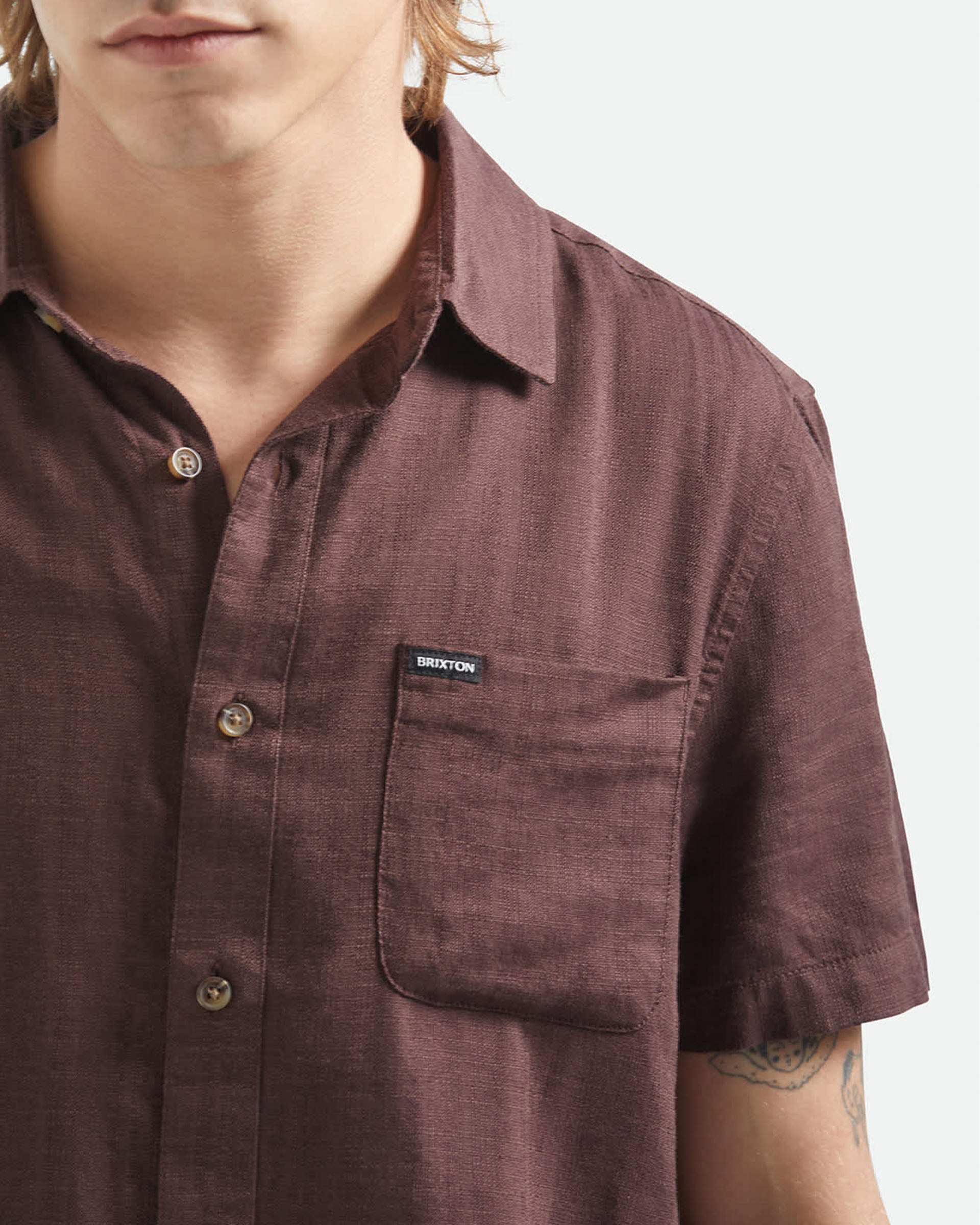 Brixton Charter Slub Short Sleeve Woven Shirt - Chocolate