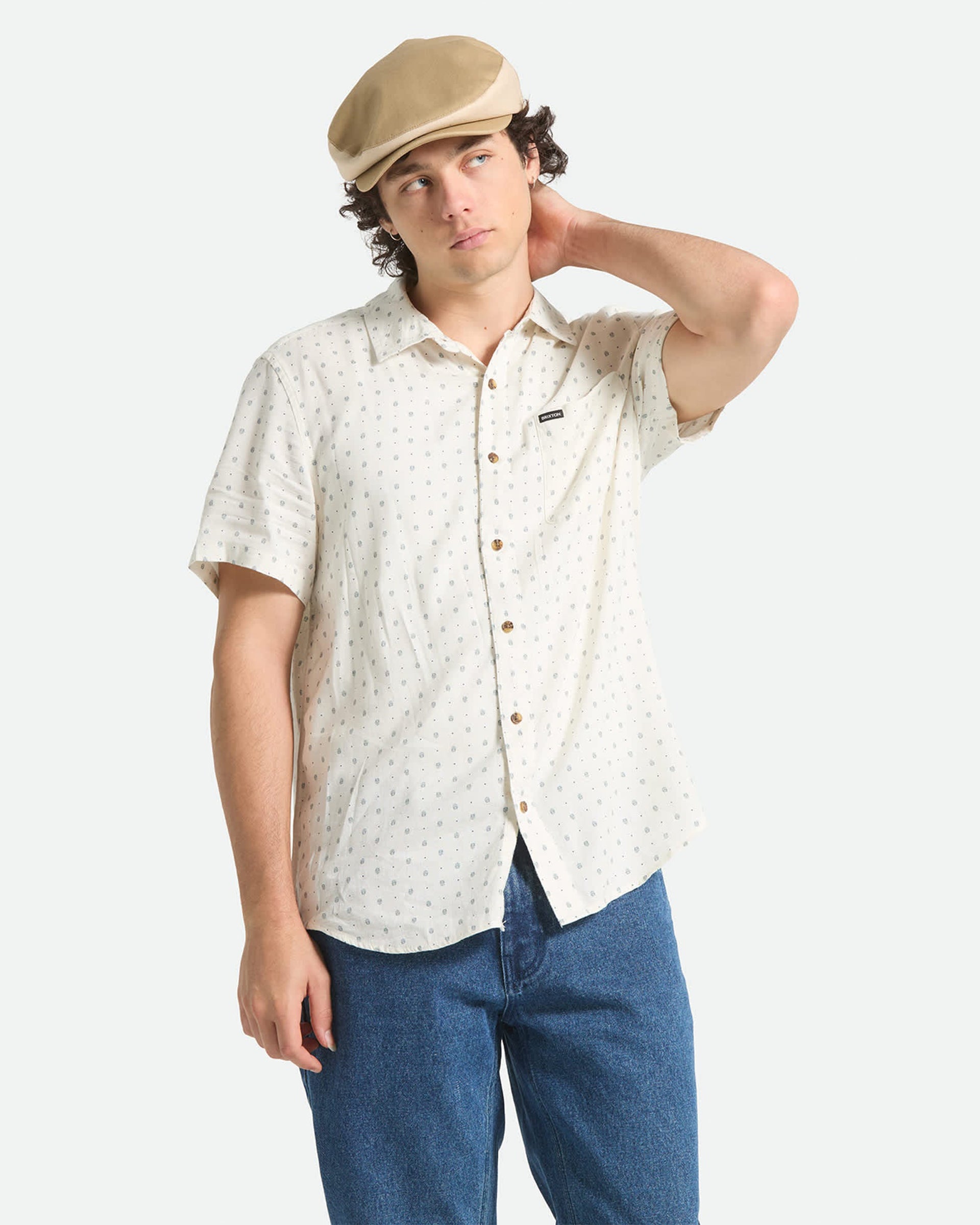 Brixton Charter Slub Short Sleeve Shirt - Off White Micro Geo