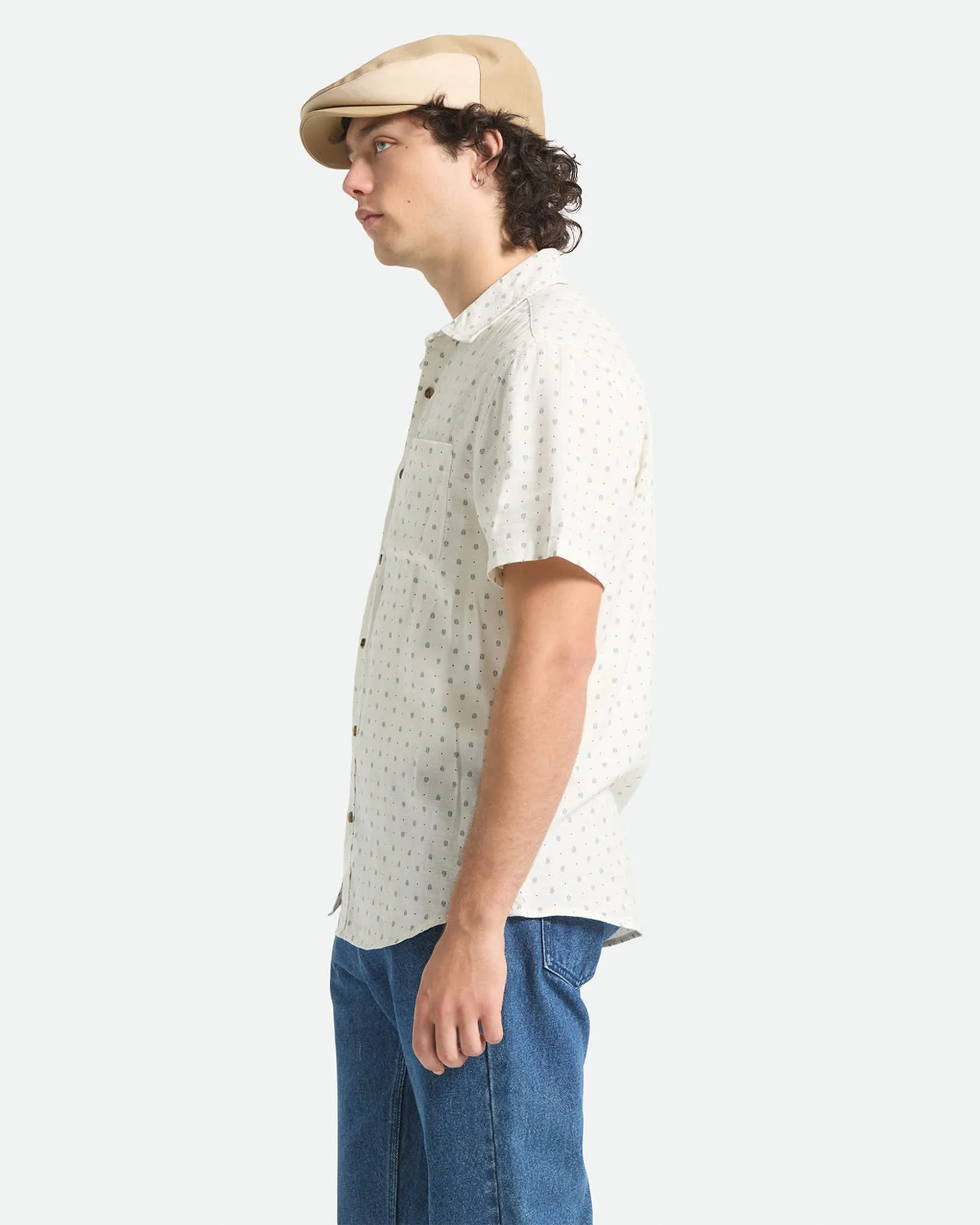 Brixton Charter Slub Short Sleeve Shirt - Off White Micro Geo