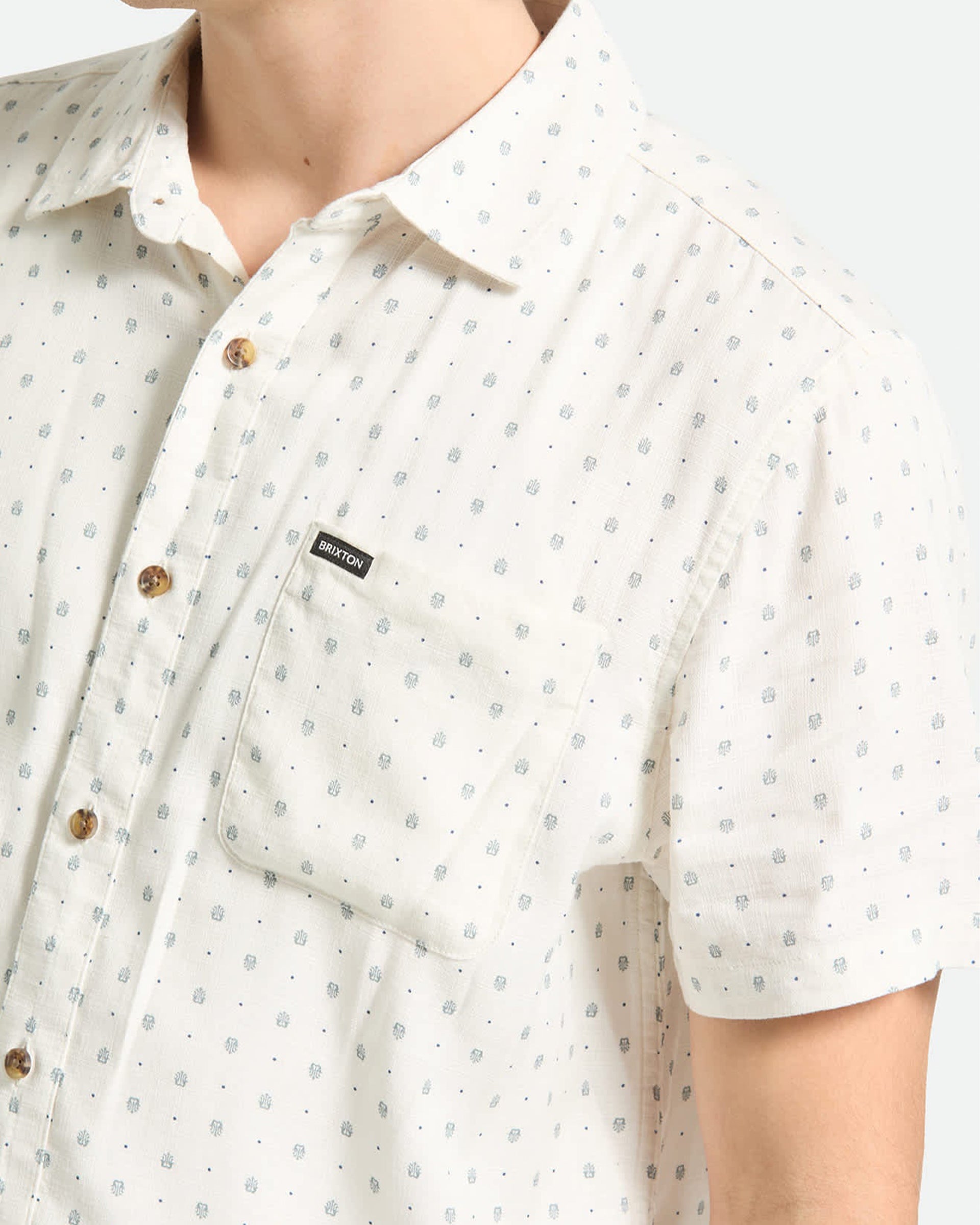 Brixton Charter Slub Short Sleeve Shirt - Off White Micro Geo